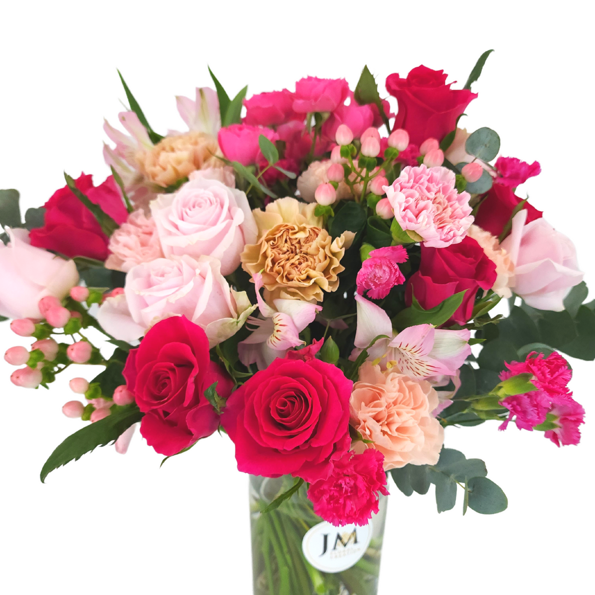 velvet Pink Roses and Carnations Vase Arrangement Birthday Flower Bouquet Singapore