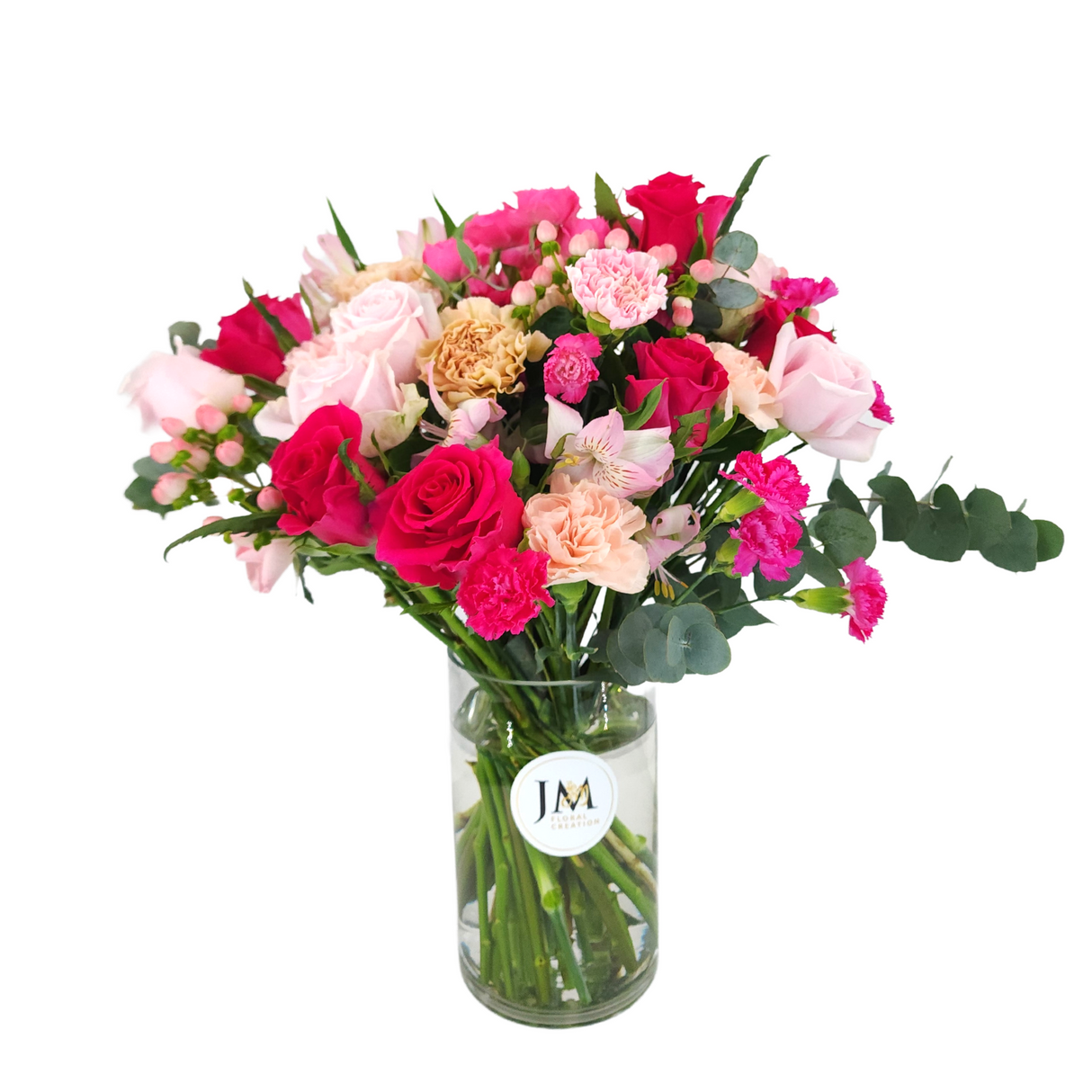 velvet Pink Roses and Carnations Vase Arrangement Birthday Flower Bouquet Singapore