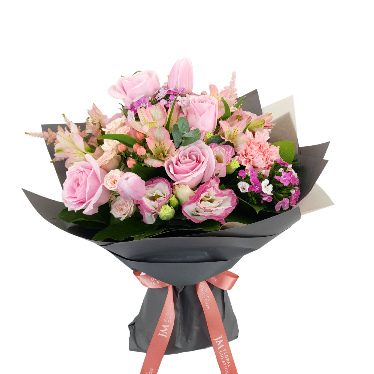 viola Pink Roses, Tulips, and Carnations Bouquet Birthday Flower Bouquet Singapore