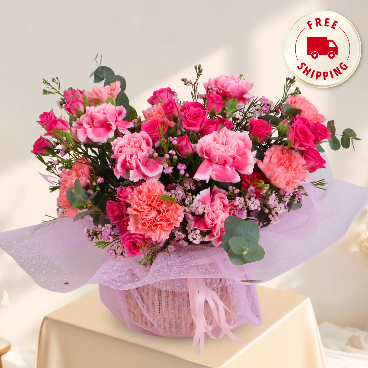 Berry Bloom (12 Carnations, Rose Spray) - Mother's Day Basket