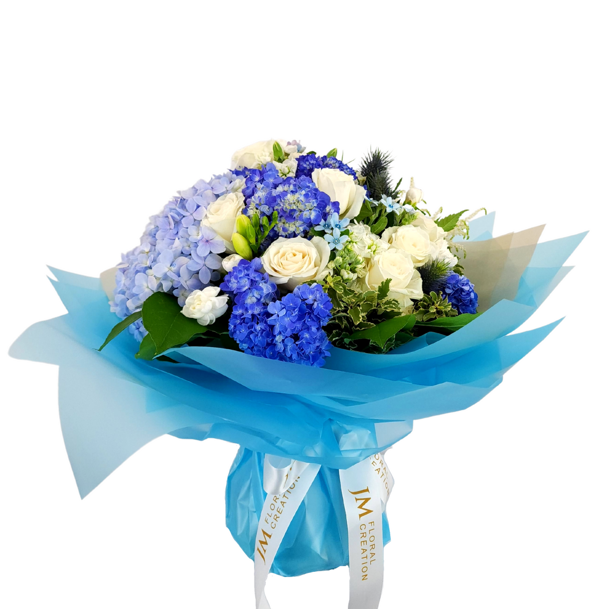 sapphire Hydrangeas, Carnations and Roses Bouquet Birthday Flower Bouquet Singapore