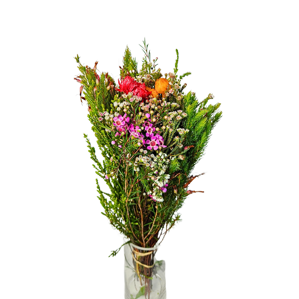 Pink flower bouquet in vase.