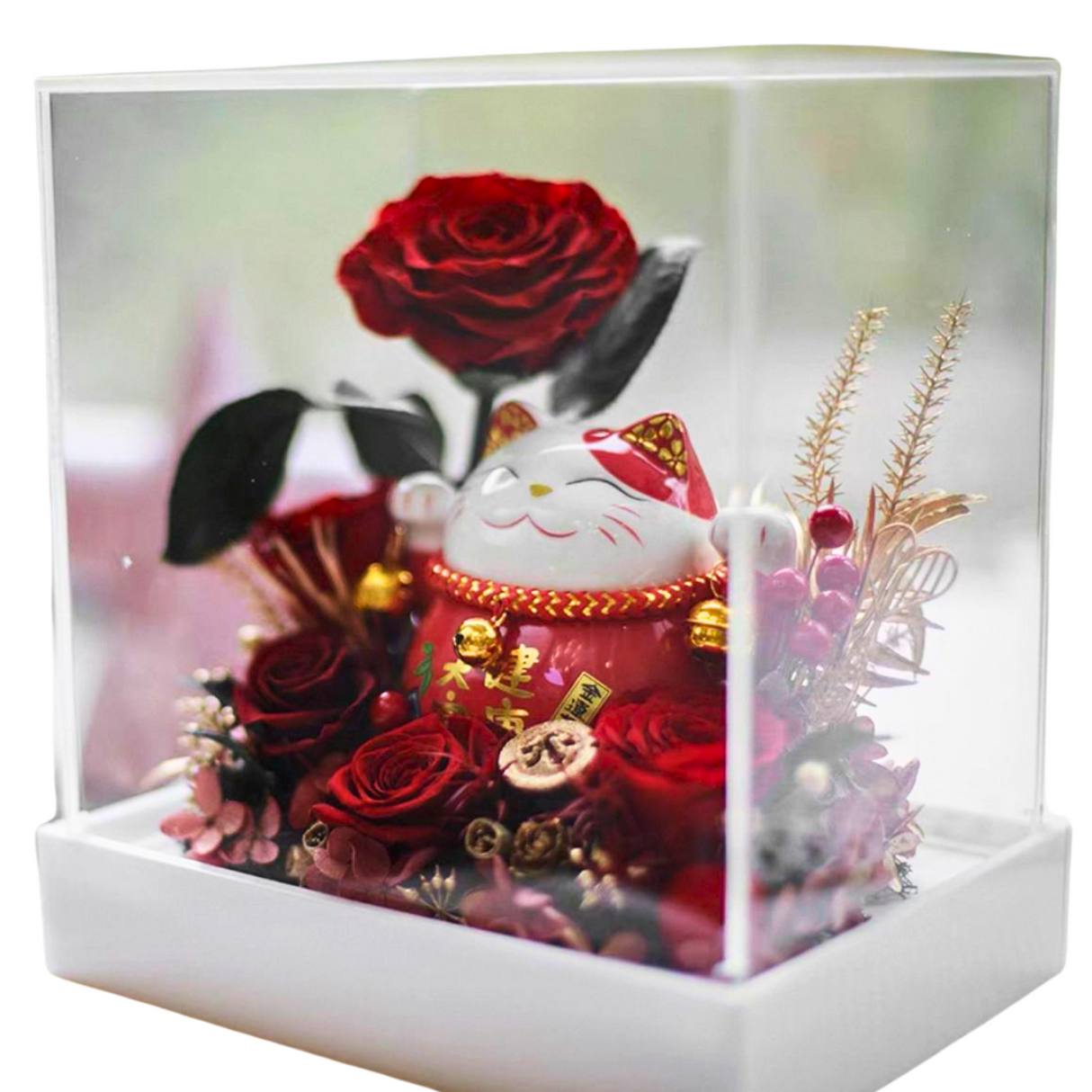 Preserved Flower Fortune Cat - Congratulatory