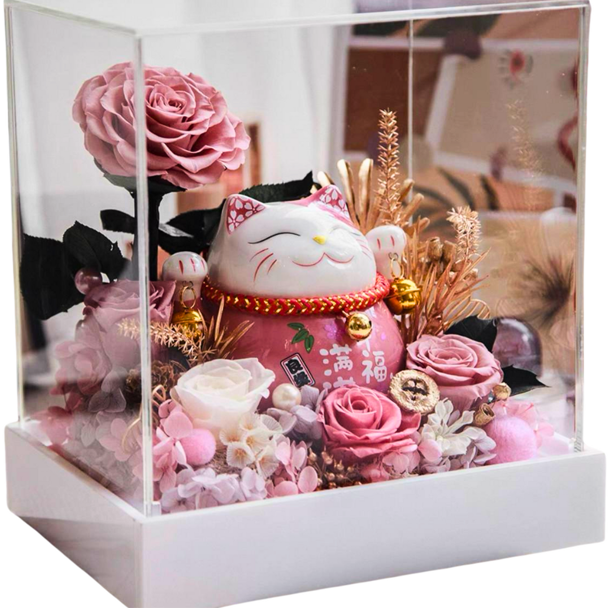 Preserved Flower Fortune Cat - Congratulatory