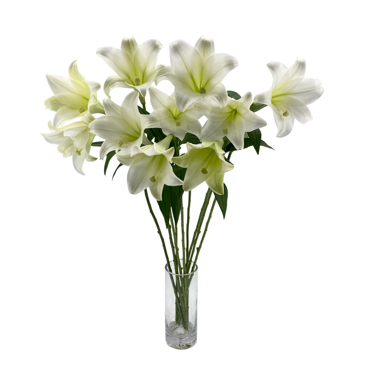 White lily flower bouquet in vase.