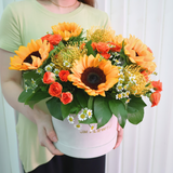 Sunny Glow (5 Sunflower, 5 Pin Cushion) - Table Flower Arrangement