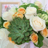 Succulent Charm (10 Roses, 3 Succulents) - Table Flower Arrangement