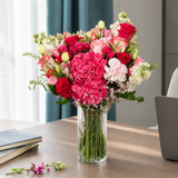 Raspberry Crush (Hydrangea, Mattiola, Roses) - Vase Arrangement