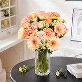 Peach Paradise (5 Roses, 3 Gerberas) - Vase Arrangement