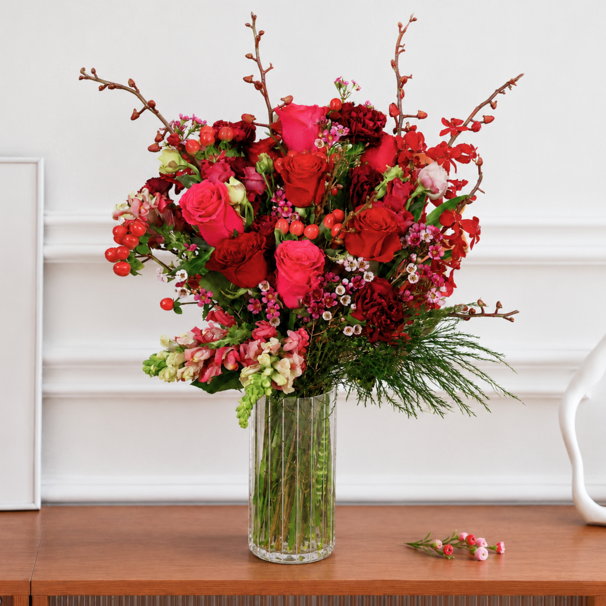 Ruby Kisses (Orchid, Rose, Snapdragon) - Vase Arrangement