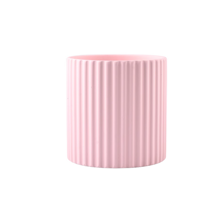 Ribbed Ceramic Pot with Saucer
