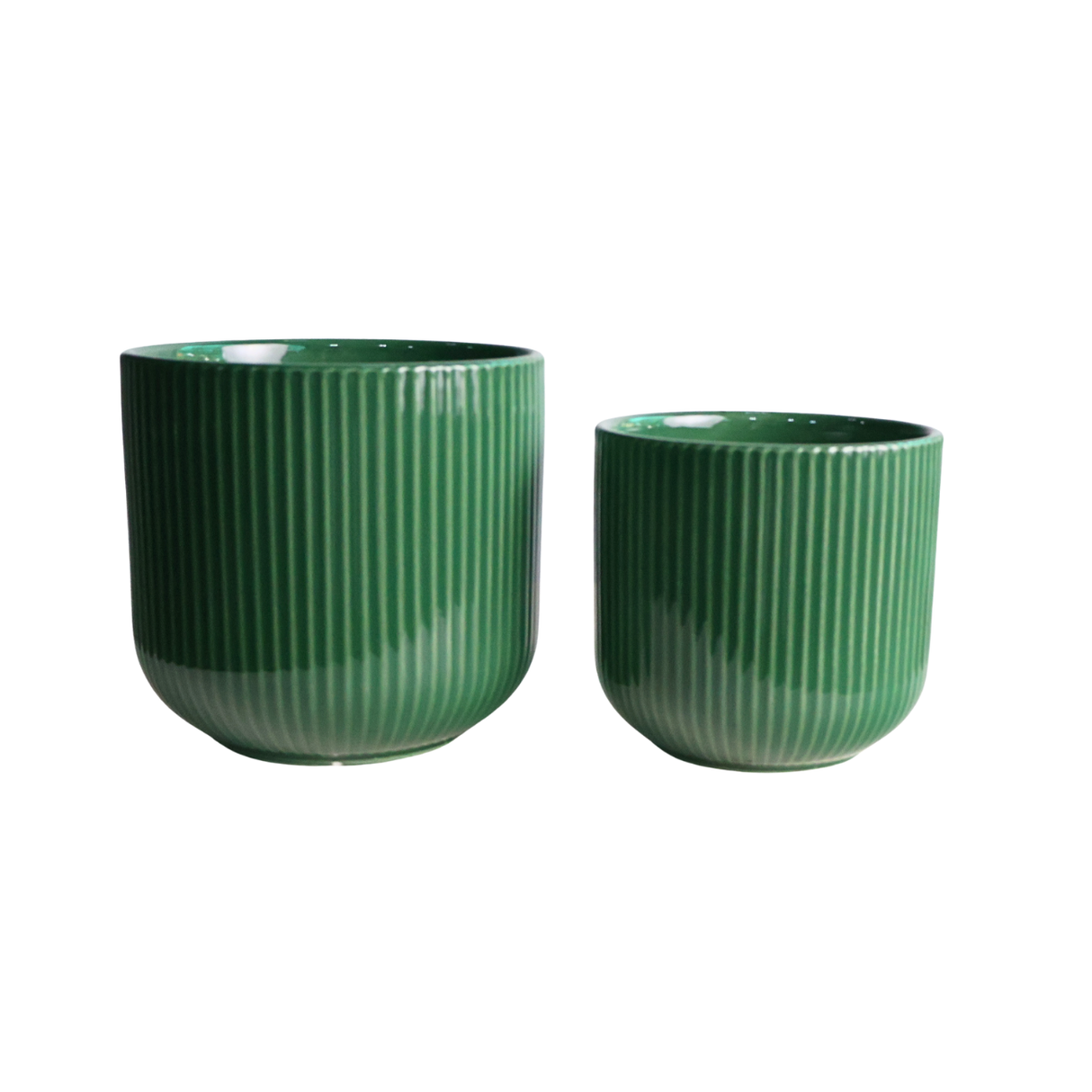 Emerald Green Ribbed Ceramic Pot