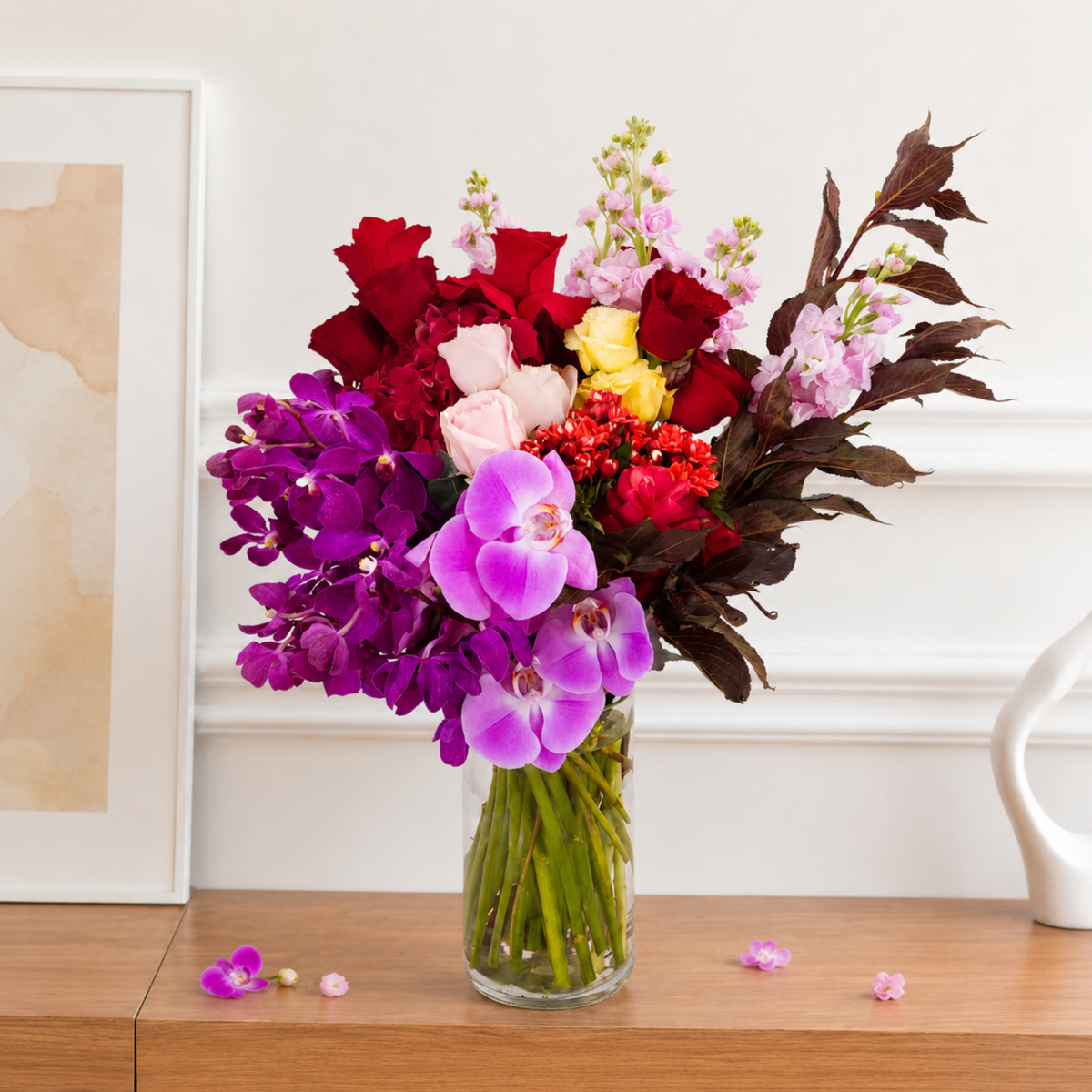 Valerie (Roses, Hydrangeas, Phalaenopsis) - Vase Arrangement