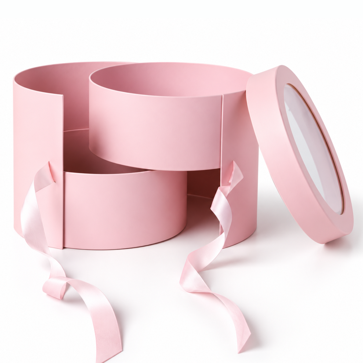 Round Flower Gift Box with Ribbon