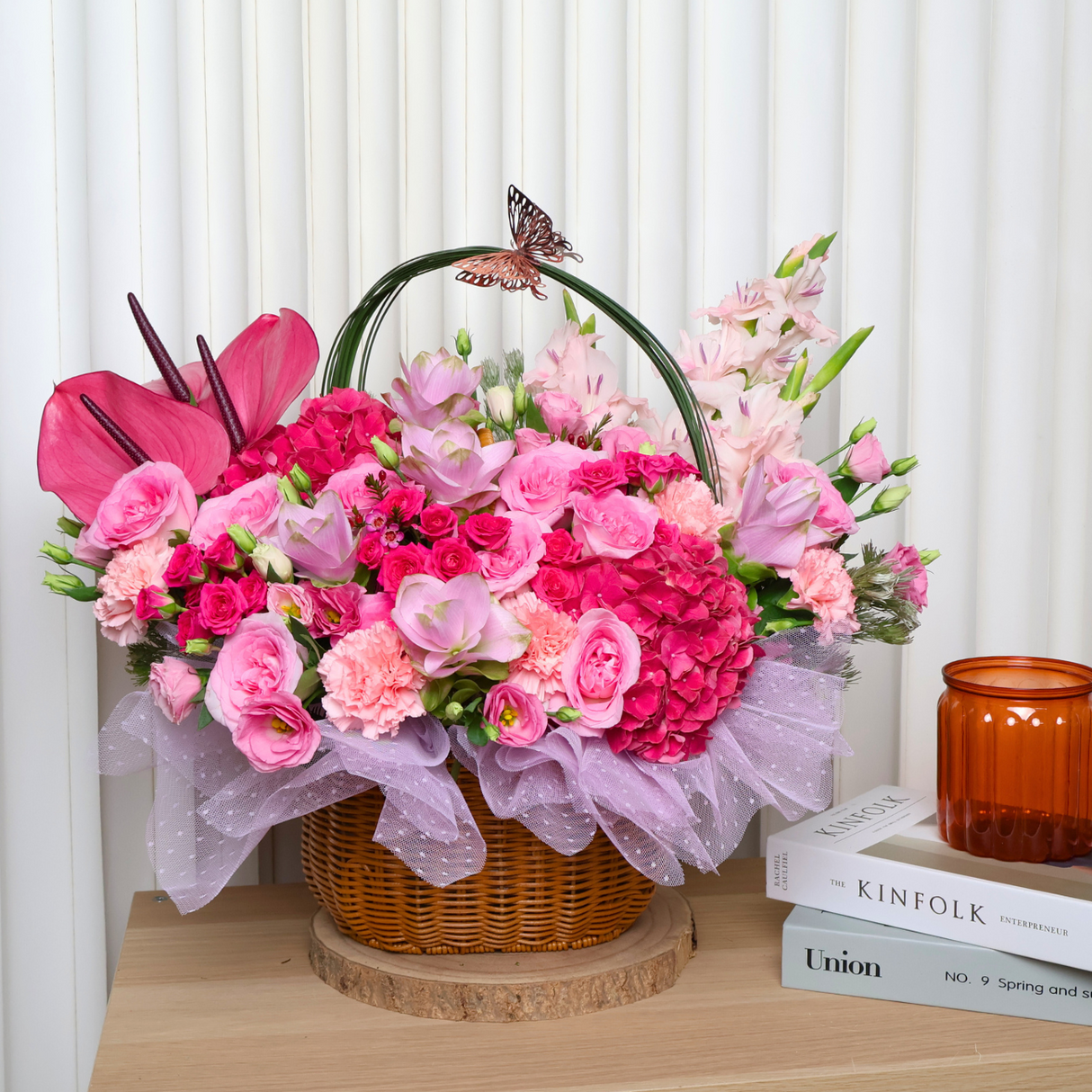 Boundless Appreciation (2 Hydrangea, 10 Roses) - Flower Basket