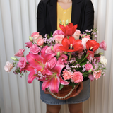 Pearl Blossom (Roses, Tulip, Eustoma) - Flower Basket