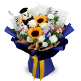 Milestone Memories (2 Sunflower, 5 Roses) - Flower Bouquet