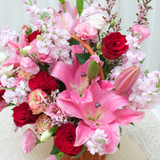 Tropical Romance (Mattiola, Lily, Roses) - Flower Basket