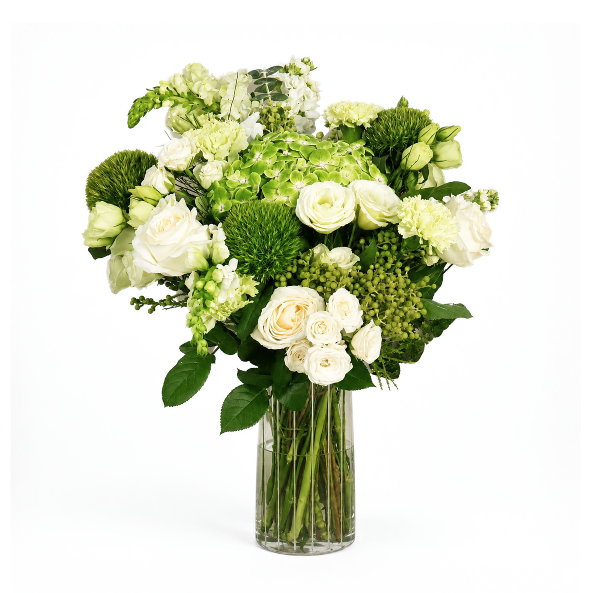 Green Meadow (Hydrangea, Mattiola, Rose)  - Vase Arrangement