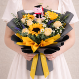 Bright future (3 Sunflower, 6 Roses) - Flower Bouquet