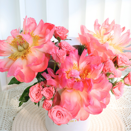 Floral Glow (3 Peonies, 3 Rose Spray) - Table Flower Arrangement