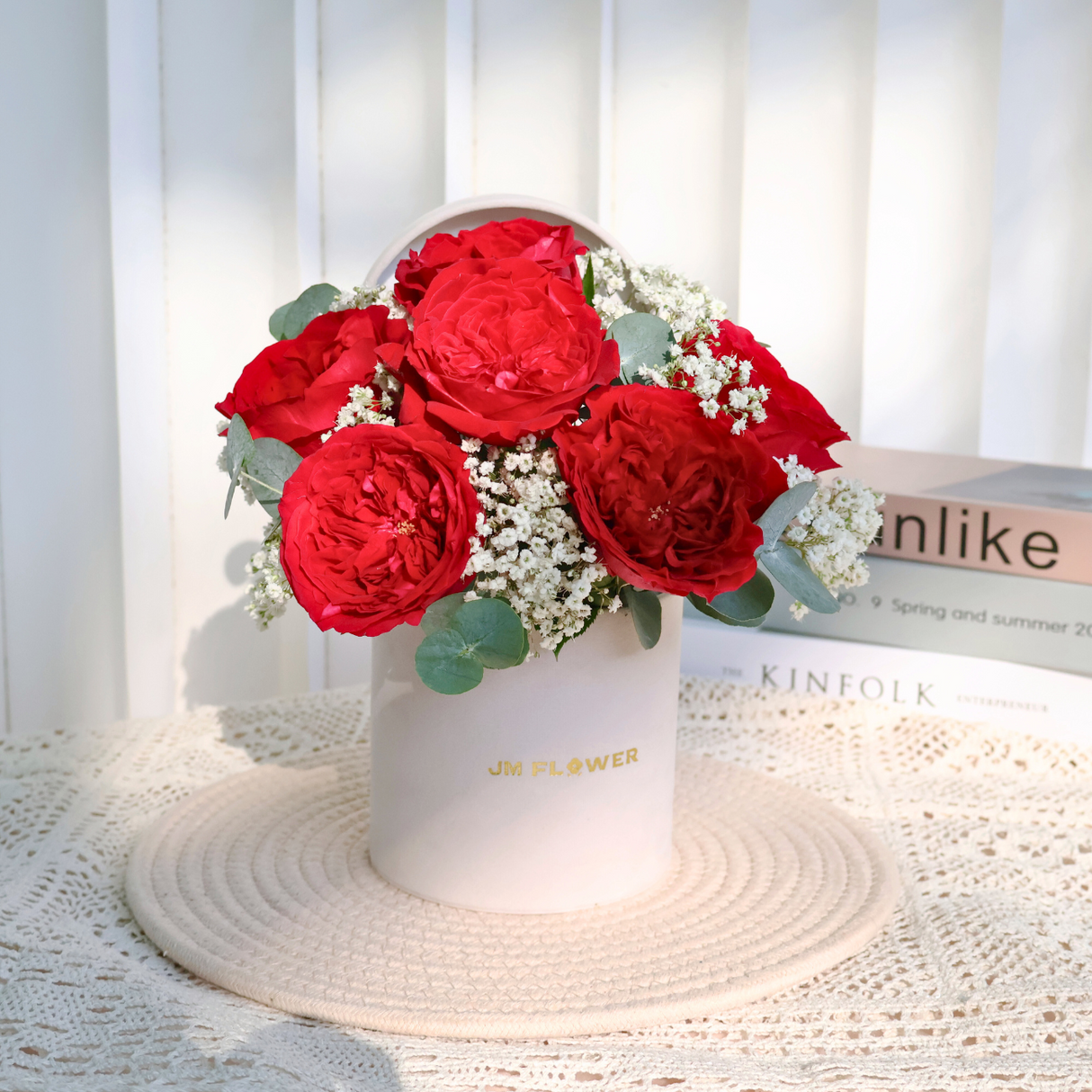 Crimson Glow (6 David Austin Roses) - Table Flower Arrangement
