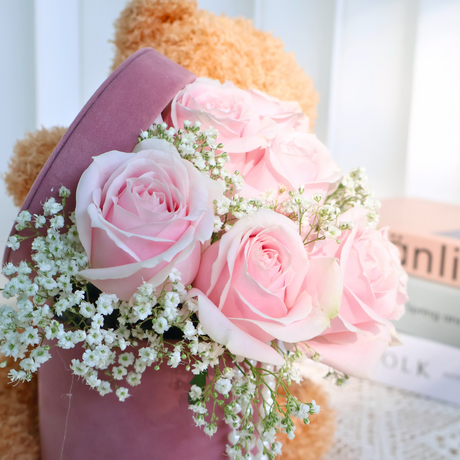 Pink Bliss (8 Roses, Baby's Breath) - Table Flower Arrangement