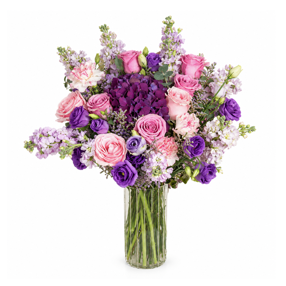 Lilac Breeze (Hydrangea, Mattiola, Roses) - Vase Arrangement