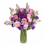 Lilac Breeze (Hydrangea, Mattiola, Roses) - Vase Arrangement