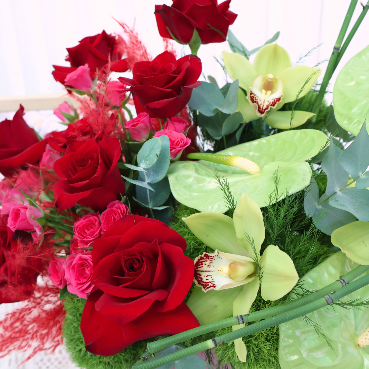 Rose Delight (8 Roses, 3 Rose Spray, 3 Cymbidium) - Table Flower Arrangement