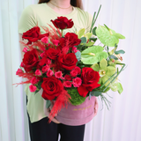 Rose Delight (8 Roses, 3 Rose Spray, 3 Cymbidium) - Table Flower Arrangement