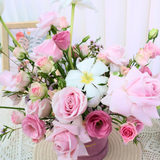 Pink Elegance (8 Roses, 3 Rose Spray, 3 Eustoma) - Table Flower Arrangement