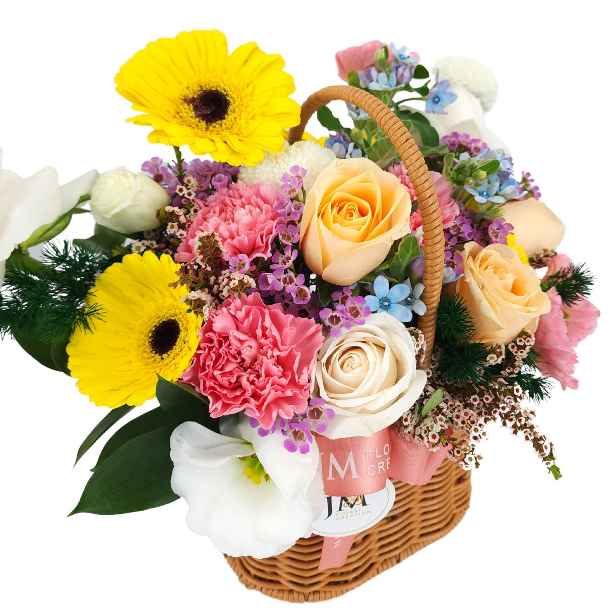 adao Roses and Carnations Korean-Style Basket Arrangement Birthday Flower Bouquet Singapore