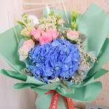 Aimee (1 Hydrangea, 3 Roses) - Flower Bouquet