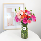 andrea Orange Roses, Yellow & Pink Carnations Vase Arrangement Birthday Flower Bouquet Singapore
