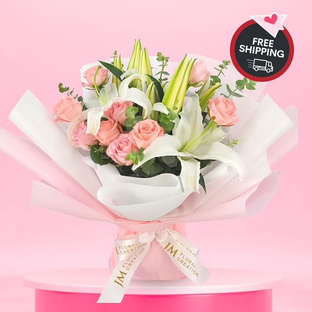 Anneliese (9 Roses & Lilies) - Valentine Flower Bouquet