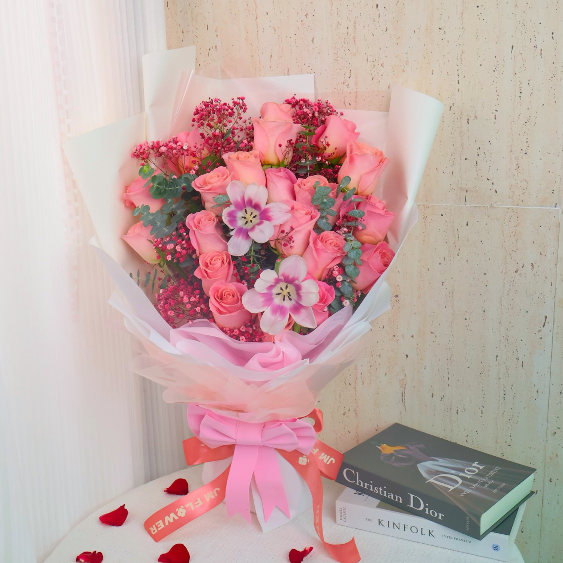 Anya (20 Roses, 2 Tulip) - Flower Bouquet