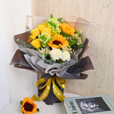 Yellow artificial flower bouquet by Union JM FL.