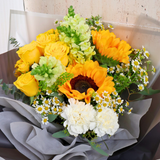 Blair (2 Sunflowers, 5 Roses) - Flower Bouquet