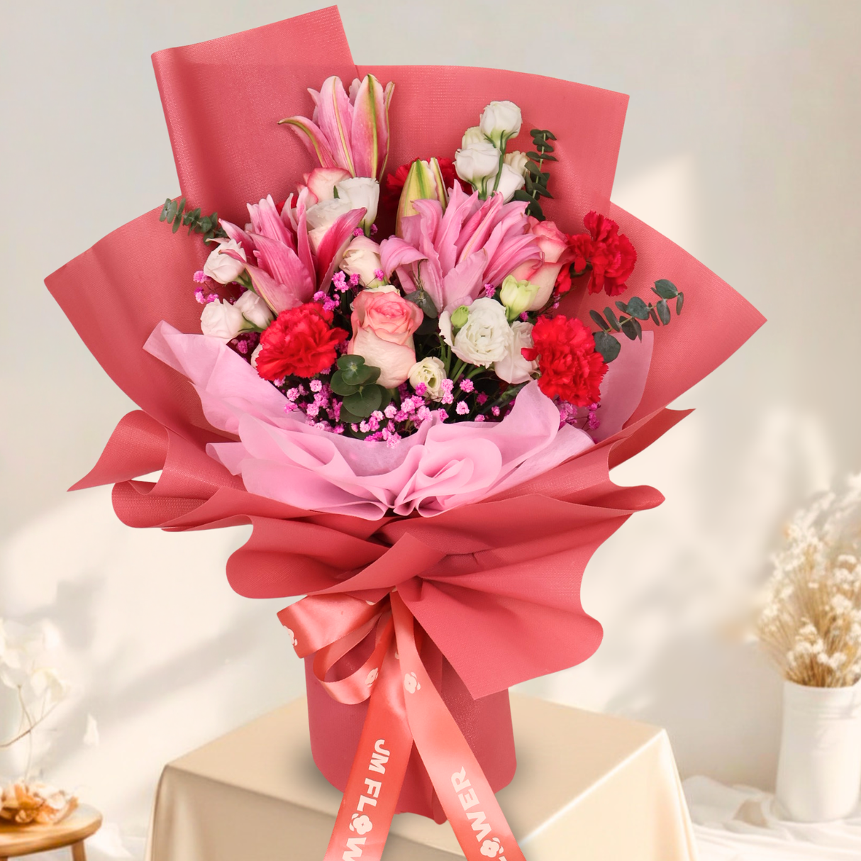 Bloom Calm (Lily, Rose, Carnation) - Flower Bouquet