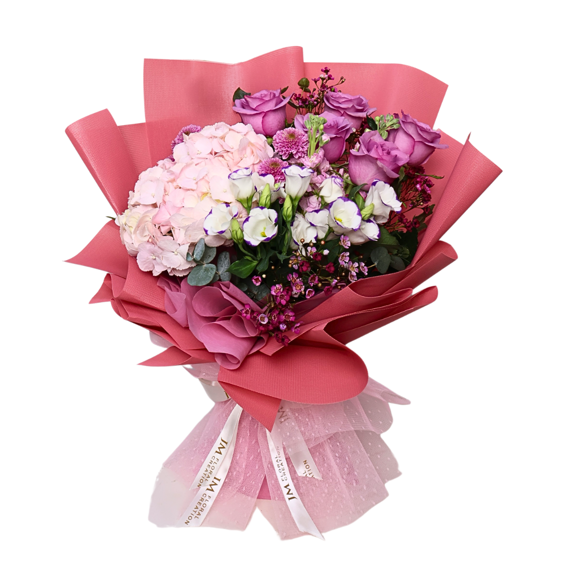 Blooming Treasure (1 Hydrangea, 5 Roses) - Flower Bouquet