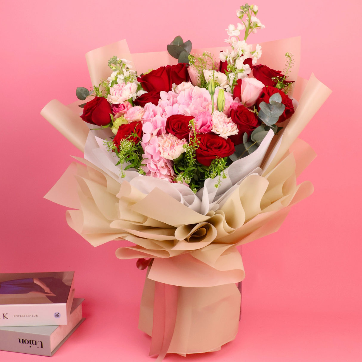 Blush Ethereal (12 Roses, Hydrangea) - Flower Bouquet