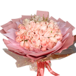 Pink garden rose bouquet with floristry arrangement.