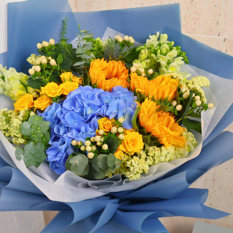 Bree (1 Hydrangea, 3 Sunflowers) - Flower Bouquet