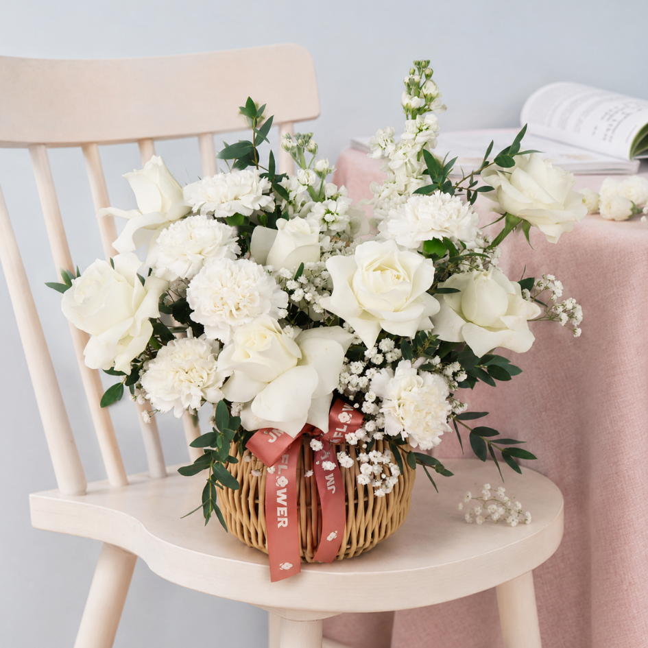 Brielle (8 Roses) - Reflexed Rose Flower Basket