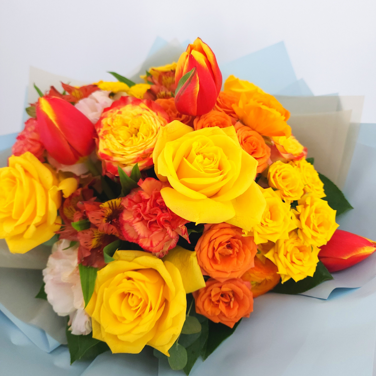 canary Tulips and Roses Birthday Flower Bouquet Singapore