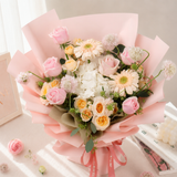 Cecilia (1 Hydrangea, 6 Roses) - Flower Bouquet