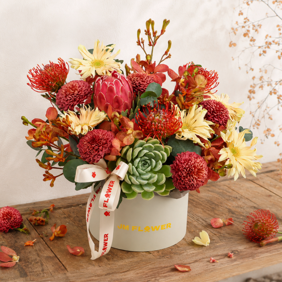 Charlotte (Protea, Echeveria, Gerberas) - Flower Box