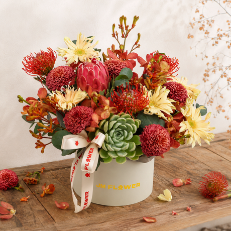 Charlotte (5 Gerberas, 1 Protea) - Flower Box