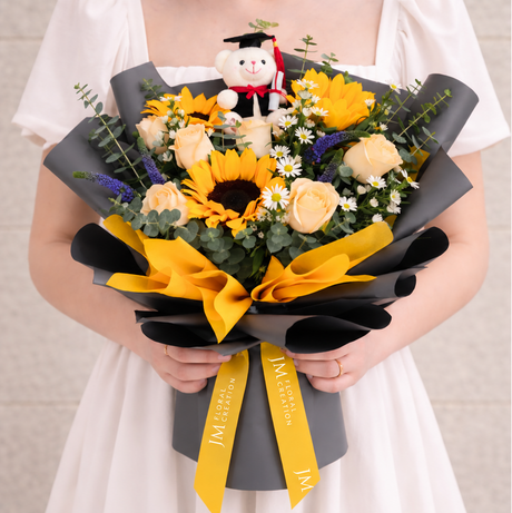 Bright future (3 Sunflower, 6 Roses) - Flower Bouquet